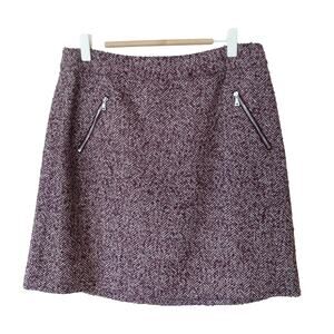 NEW Loft Womens 4 Herringbone Tweed Skirt Maroon Wine Wool Blend Office Clueless